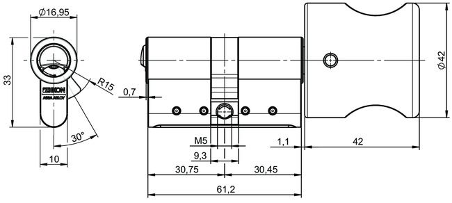 Image: Profile-knob cylinder VERSO®CLIQ V534,KNF=1 technical drawing