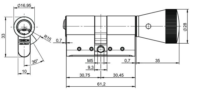 Image: Profile-knob cylinder VERSO®CLIQ V534,KNF=2 technical drawing
