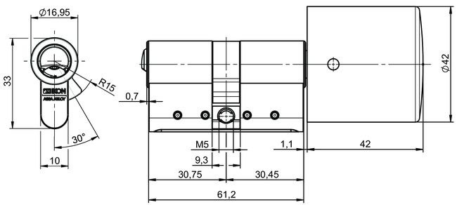 Image: Profile-knob cylinder VERSO®CLIQ V534,KNF=7 technical drawing