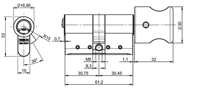Image: Profile-knob cylinder VERSO®CLIQ V534,KNF=9 technical drawing