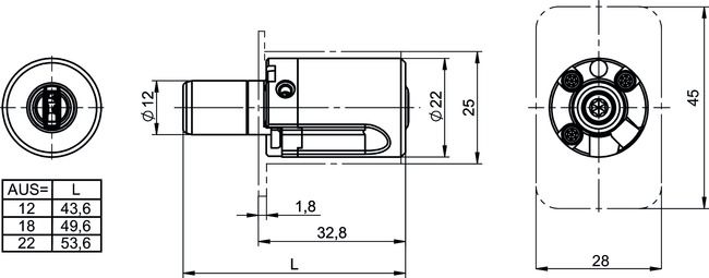 Image: Push cylinder CLIQ® Go NC40,SERVICE=CLIQGo technical drawing