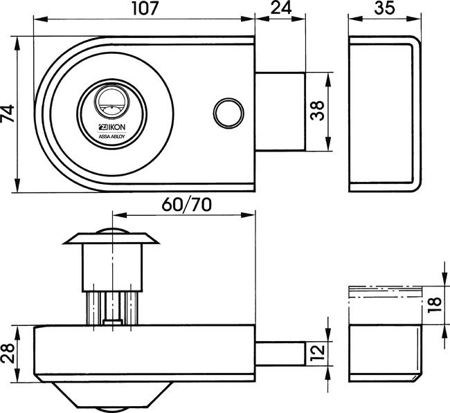 Image: Rim locks VERSO®CLIQ V133 technical drawing
