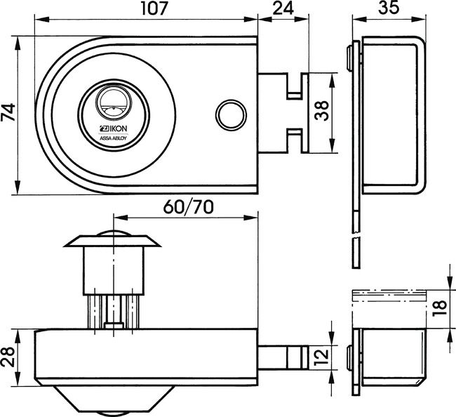 Rim locks VERSO®CLIQ V136 technical drawing