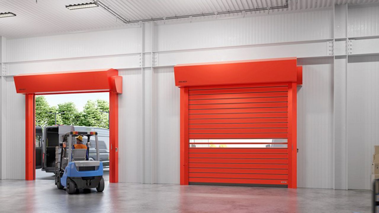 Inside view of a red ASSA ABLOY RR5000 Insulated Exterior Door.