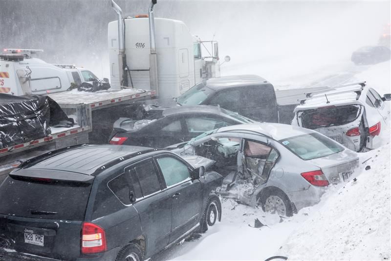 Car pile up in inclement weather