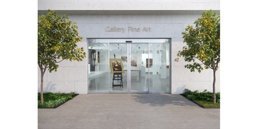 Sliding door entrance to art gallery