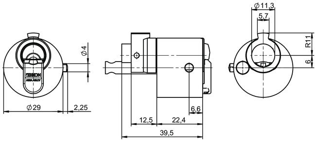 Image: Special cylinder for key-safe tube - VERSO®CLIQ V577,AUS=5 technical drawing