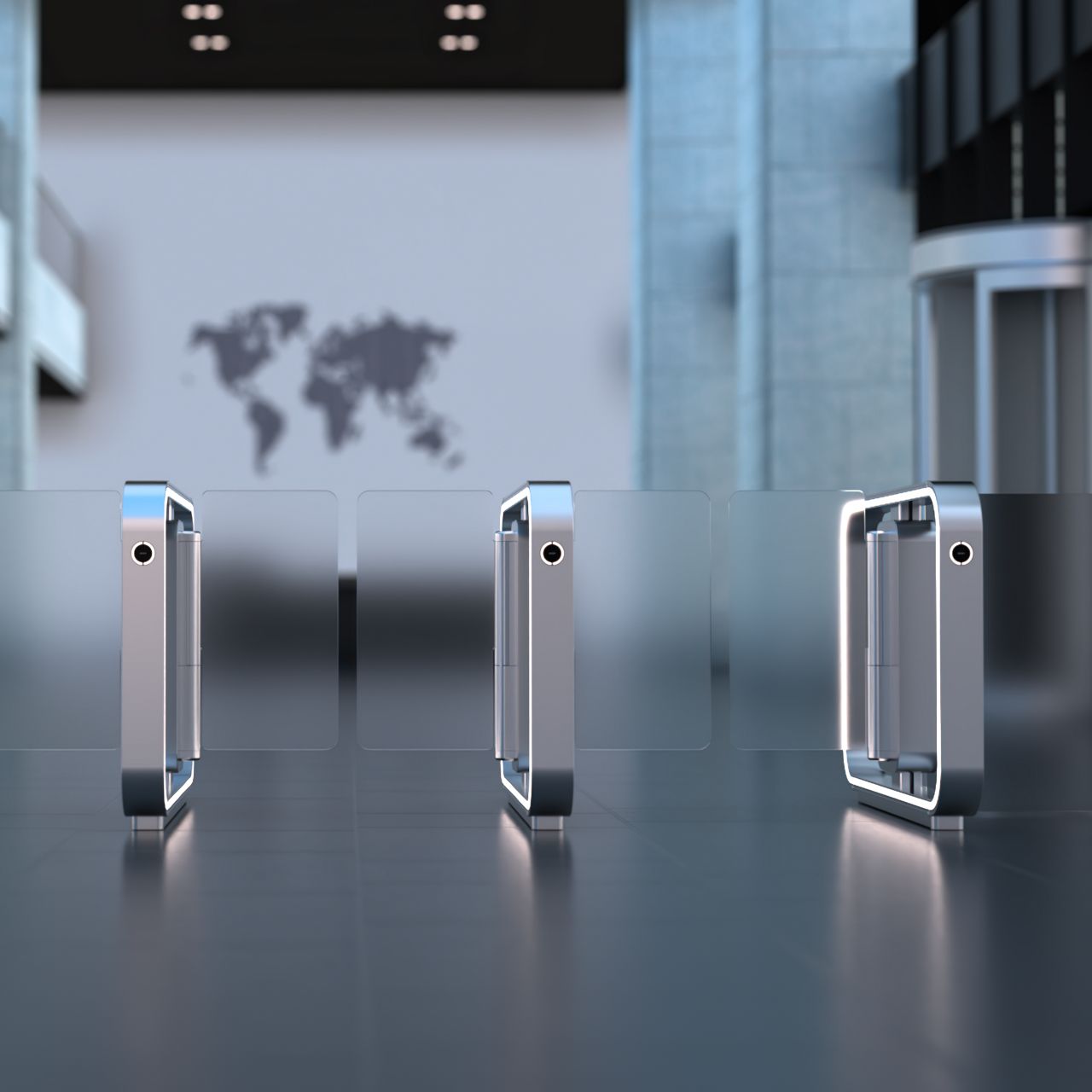a row of silver colored speedgates against a neutral background