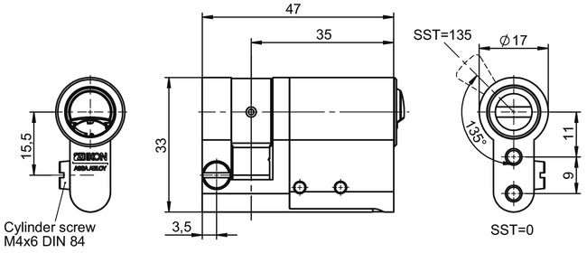 Image: Switch cylinder VERSO®CLIQ V098 technical drawing