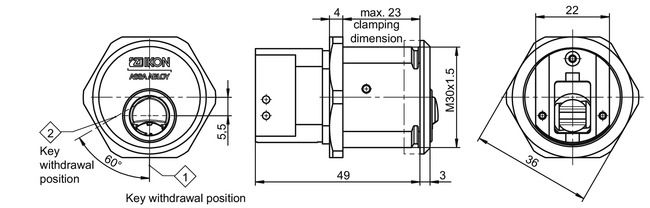 Image: Switch cylinder VERSO®CLIQ V511 technical drawing