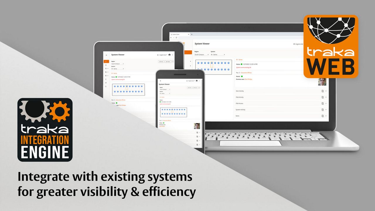 TrakaWEB administration software displayed on laptop and mobile devices