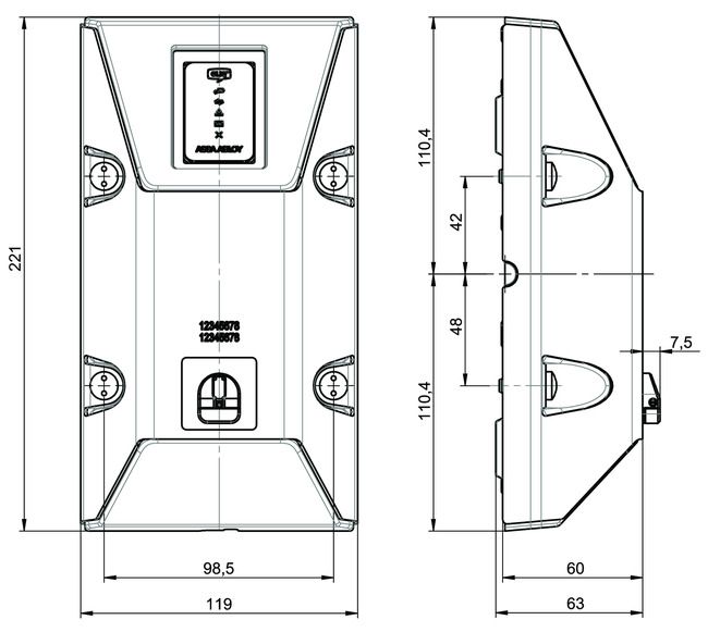 Vandalism proof wall programming device +CLIQ-Remote CR03 technical drawing