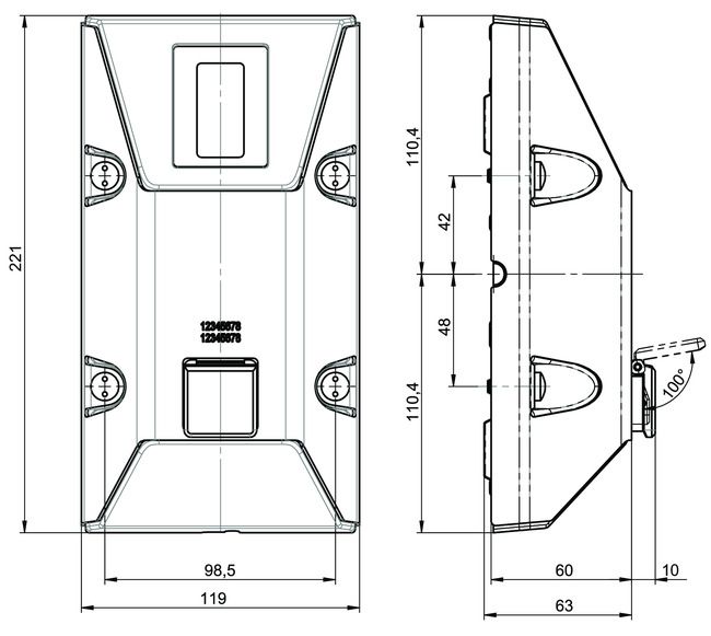 Vandalism proof wall programming device +CLIQ-Remote CR03 technical drawing