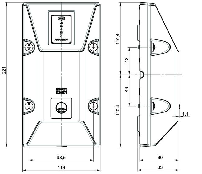 Vandalism proof wall programming device VERSO®CLIQ-Remote VR03 technical drawing