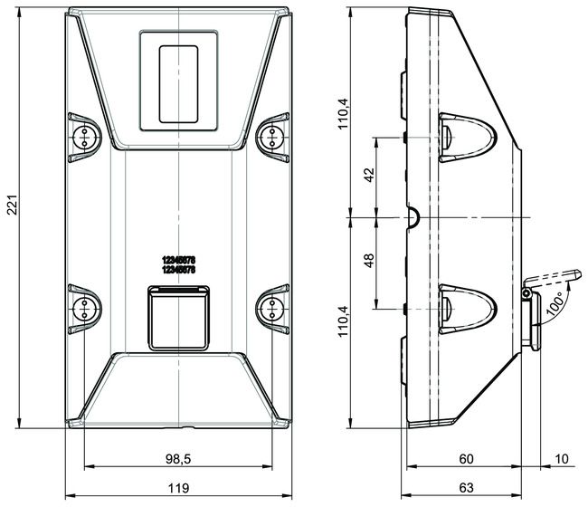 Vandalism proof wall programming device VERSO®CLIQ-Remote VR03 technical drawing