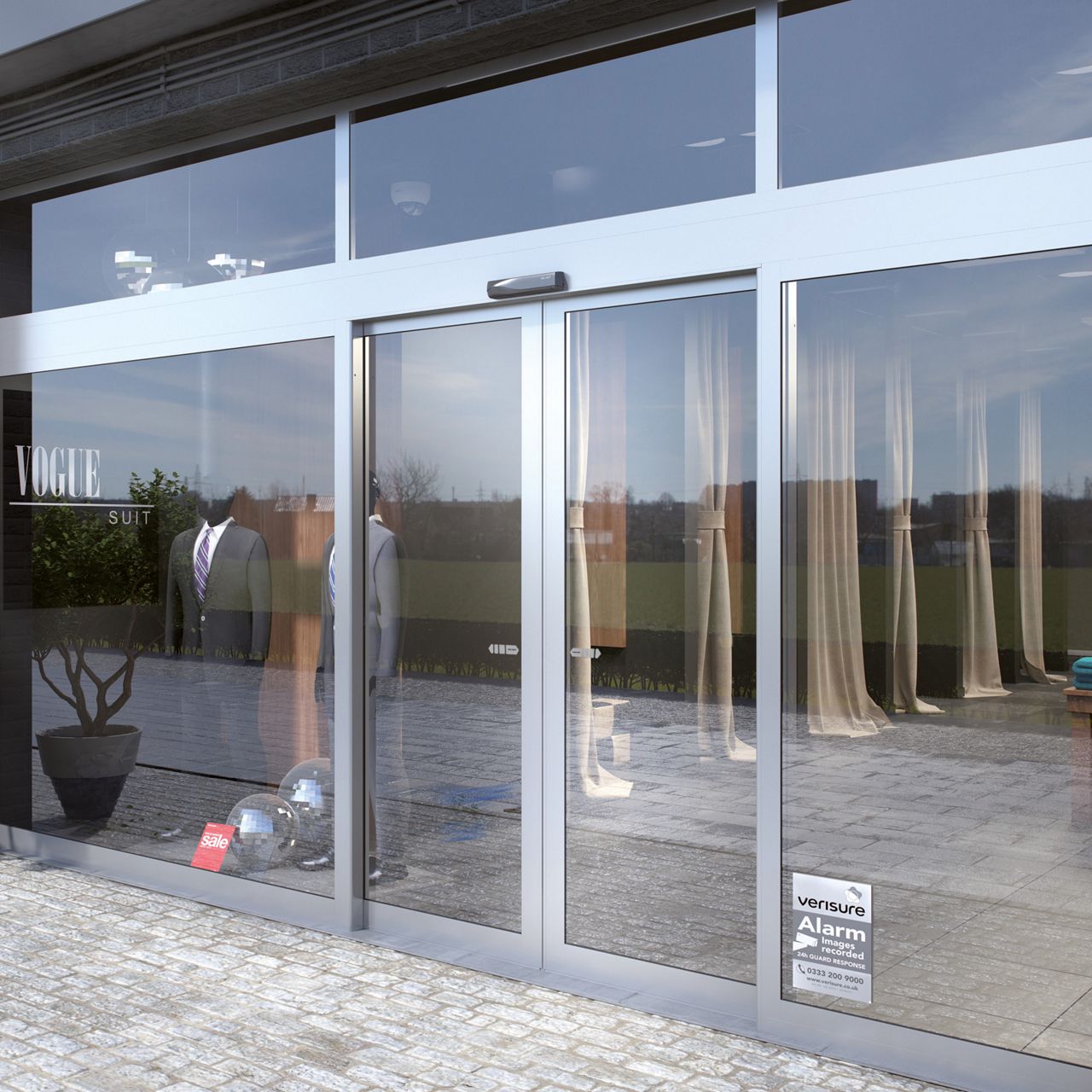  Glazed sliding door in a clothing store