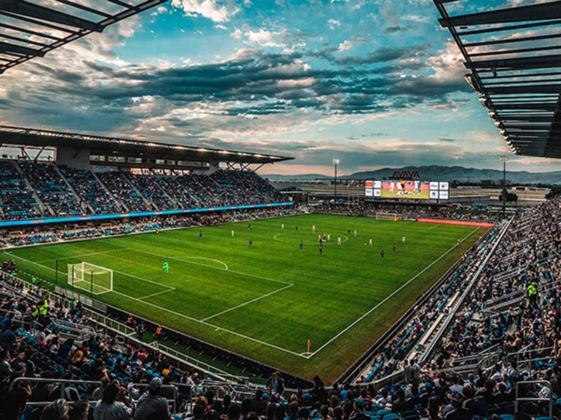 View of soccer stadium.