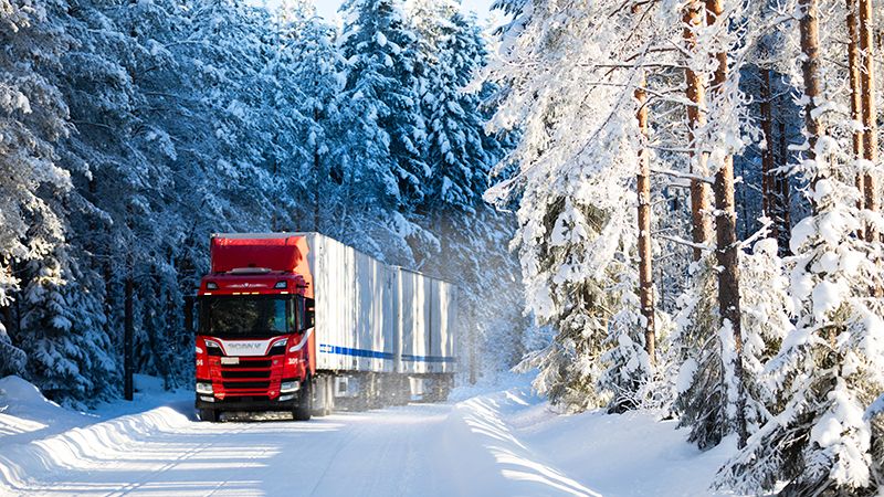 Vrachtwagen in sneeuw