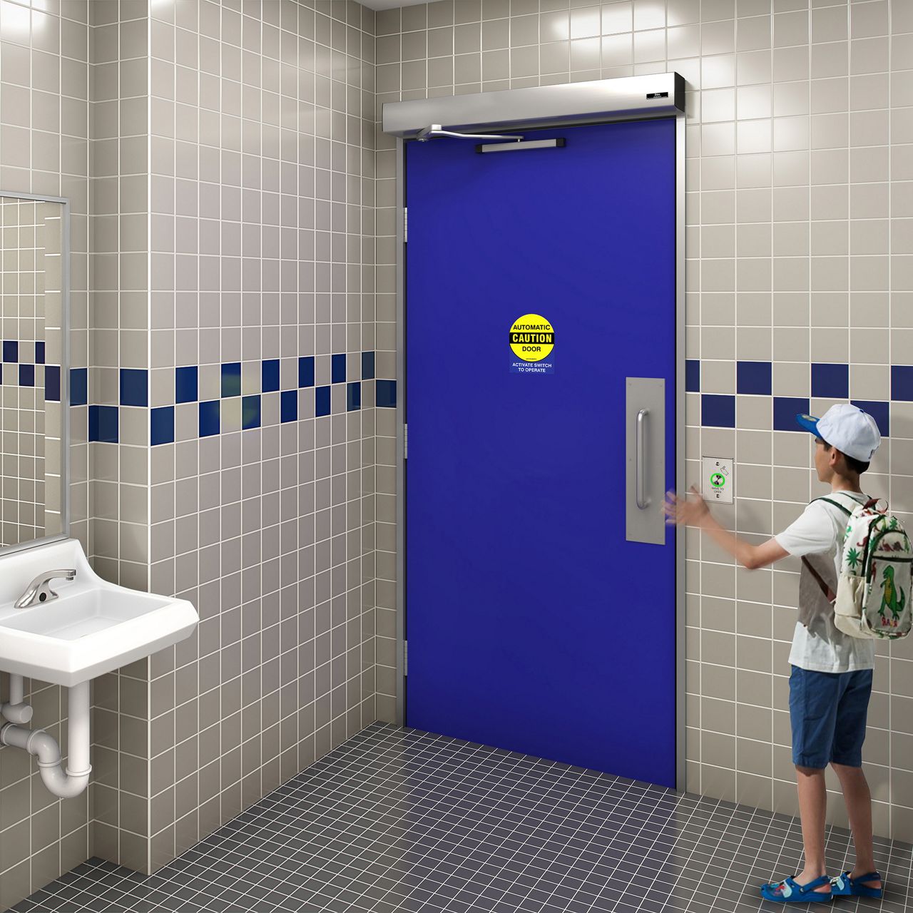 Wave to Open switch used with a Ditec HA8-LP in a restroom.