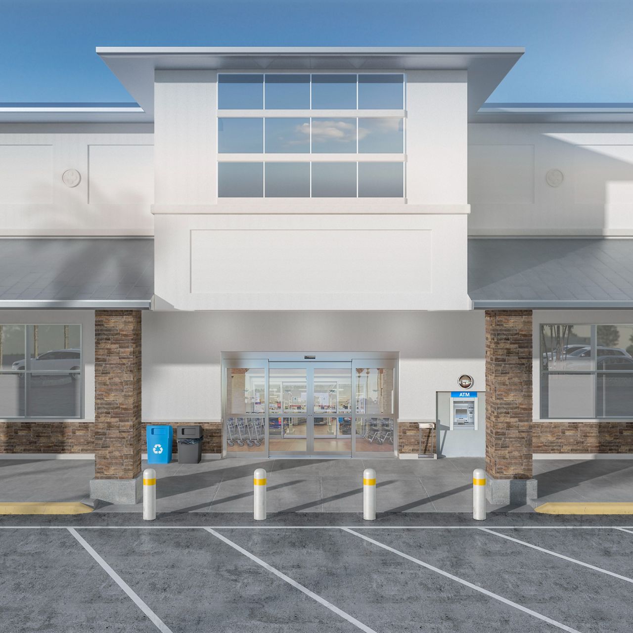 Bi-parting automatic sliding door on a grocery store entrance.