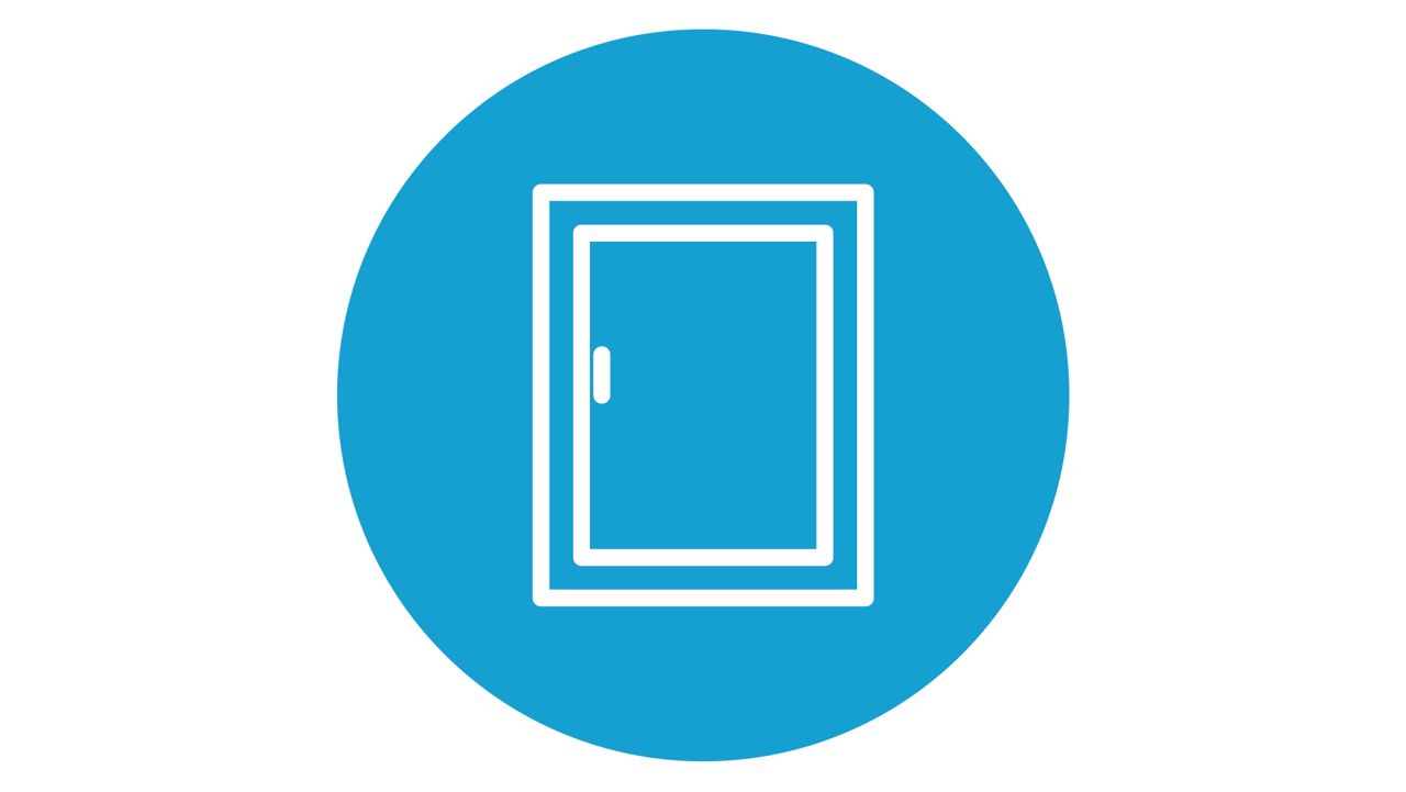 window in a blue circle