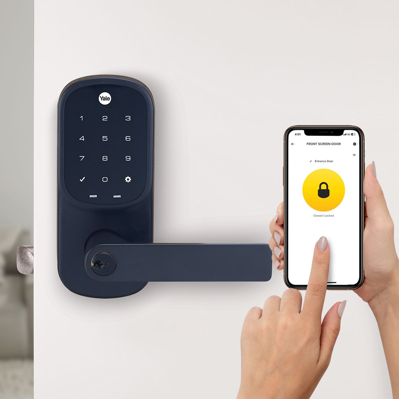 Image: Yale Assure Lever Matt Black with Yale Home App