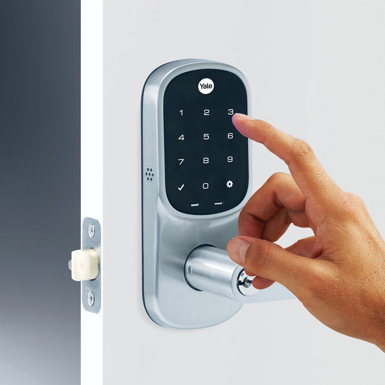 Image: Yale Assure Lever Satin Chrome using keypad