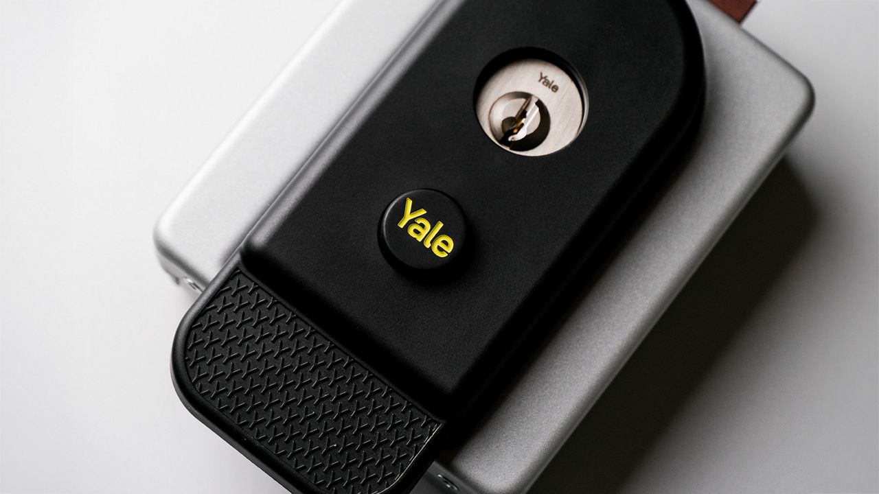 Detail of Yale Unica lock in silver finish